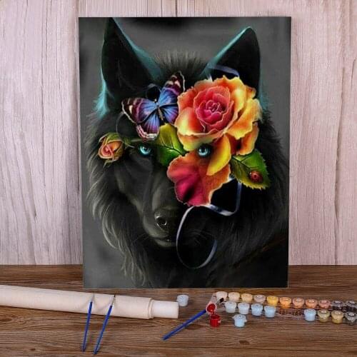 Colored Wolf Coloring By Numbers Painting Kit Oil Paints 40*50 Paiting By Numbers Decorative Paintings Children Handicraft