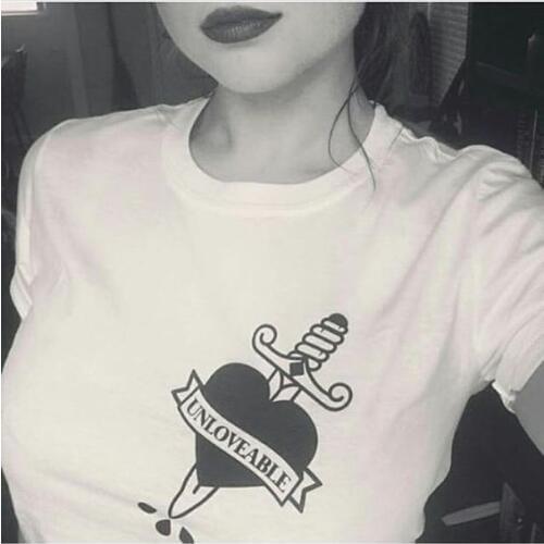 Unloveable broken heart t-shirt women funny art graphic grunge Fashion 100% Cotton aesthetic unisex tee top tshirt Drop Shipping