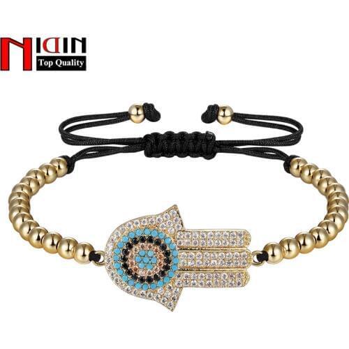 NIDIN Newest Palm Shape Chain Link Bracelet for Women Ladies Shining AAA Cubic Zircon Charm Handmade Jewelry Adjust Size