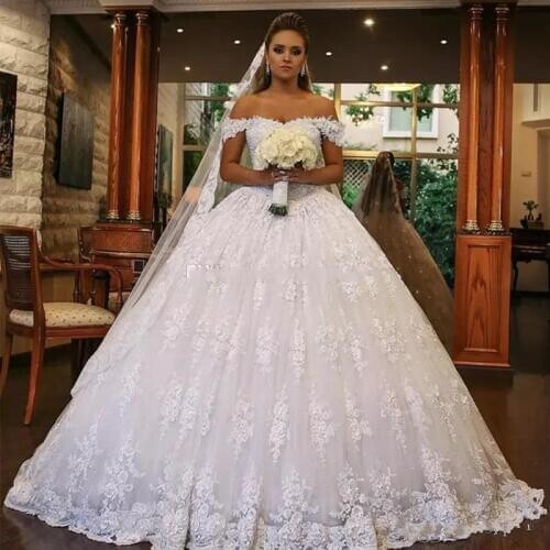 New Off Shoulder Ballgown Wedding Dresses 2021 Floor Length Lace Bridal Gowns Vestidos De Movia