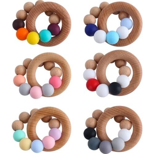 New Baby Teether Wooden Teether Baby Wood Toys Wooden Circle Wooden Toys for Toddlers Teething Ring Montessori Baby Toys Gifts