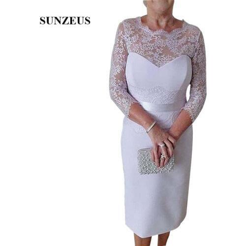 Sheath Tea Length Grandmother Dress Lace Three Quarter Sleeves Wedding Guest Dress Elegant Lady Formal Gowns