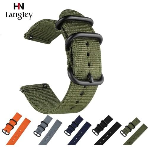 LANGLEY Amry Green Nylon Watchband For Samsung Gear S3 Frontier S2 Classic Straps 20mm 22mm Galaxy Watch 42mm 46mm Band 18 24mm