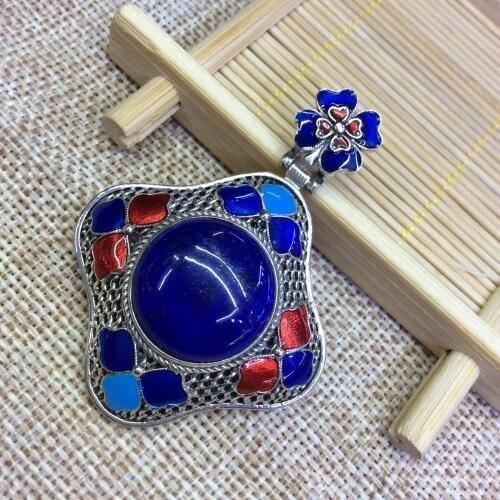 [S925] longnice silver silver inlaid pure natural lapis lazuli stone filigree Cloisonne pendant ornaments
