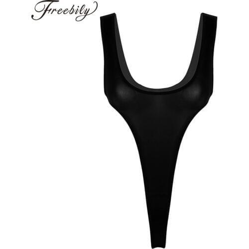 Sexy Women Lingerie Body Suit High Cut Backless See-through Thong Deep Scoop Neck Sleeveless Leotard Backless Wetlook Bodysuit