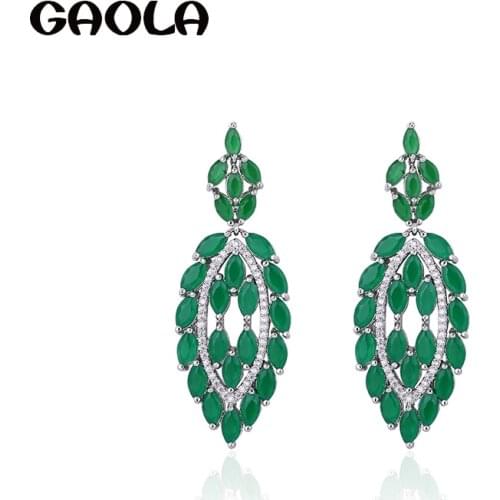 GAOLA Women Jewelry Green Flower Micro Pave Setting Dangle Earring Cubic Zirconia Earrings For Women GLE7140Y