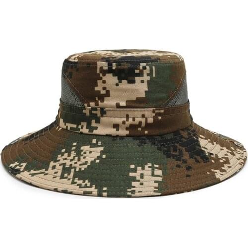 Wide Brim Boonie Hat Men Women Top Camo Bucket Hats Military Boonie Hats Outdoor UPF 50+ Sun Protection Cap for Travel Fishing