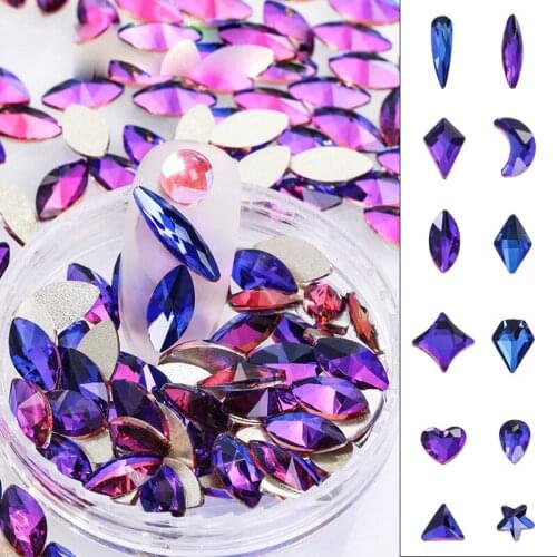 Swarovsky Blue Light Mix shape Flat back Rhinestones 100Pcs Crystal Glass Stones for DIY Nails art Decoration