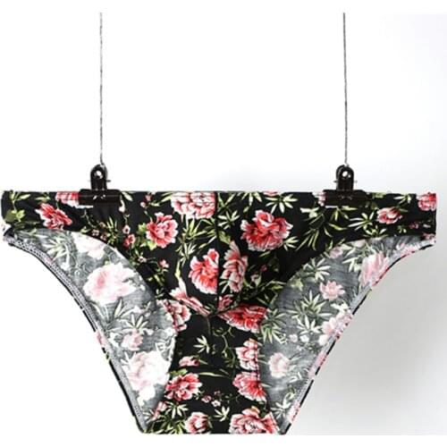 Fashion Flower Print Low Rise Men Briefs Breathable U Convex Pouch Mens Underwear Elastic Cotton Comfortable Panties Underpants