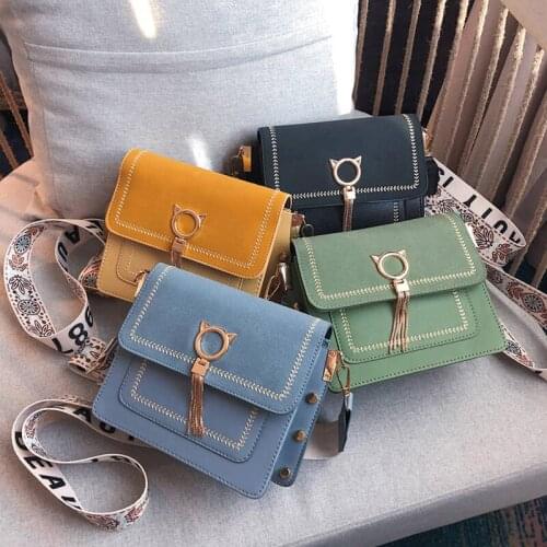 Unique Fringe Cat Lock Famous Designer Vintage PU Leather Bags Womens Handbags Bohemian Wide Strap Women Shoulder Crossbody Bag