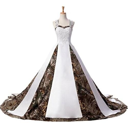 Vintage Camouflage Wedding Dress With Lace Appliques A Line Long Camo Wedding Gowns Backless Straps Country Bridal Formal Wear