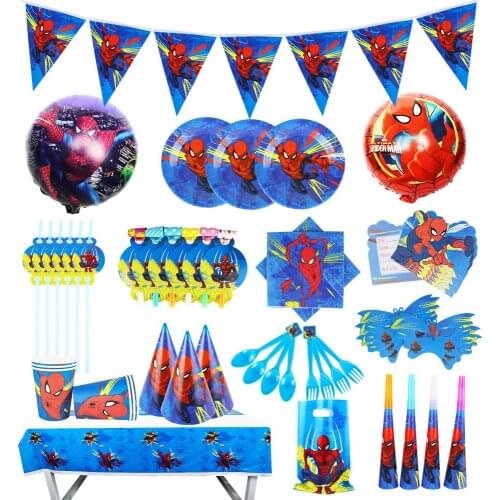 High Quality New Spiderman Theme Decorations Tableware Sets Party Birthday Supplies For Kids