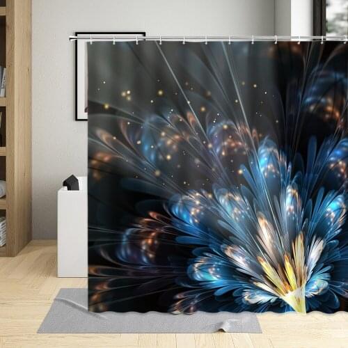 Floral Plant Black Shower Curtain Waterproof Fabric Bathroom Decor Art Poster Colorful Flower Leaf Printing Curtain With 12 Hook
