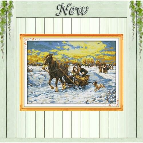 Woman Winter Marry,pattern printed on canvas DMC 14CT 11CT Cross Stitch kits,full for embroidery needlework Sets,snow Home Decor