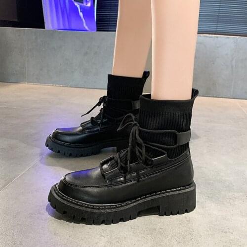 Womens Boots Stretch Socks Boot Punk Comfortable Female Shoes Breathable Lace Up Daily Platform Ankle Ladies Boot RALSWNAY