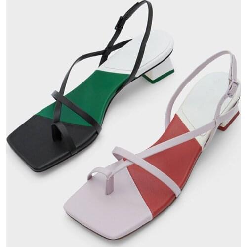 2021 Fashion Mix Color Women Sandal Shoes Square Low Heel Ladies Slides Summer Narrow Band Elegant Sandals Zapatillas Mujer