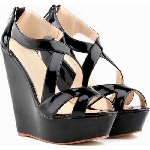 LOSLANDIFEN Women Pumps Patent Platform Peep Toe Wedges High Heel Shoes Wedding SIZE US 5-10