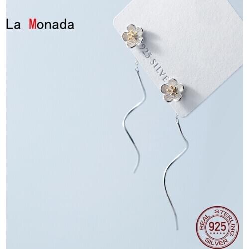 La Monada Flower Dangling Hanging Earrings For Women Silver 925 Wave Woman Long Korean Drop Earrings Minimalist Female Jewelry
