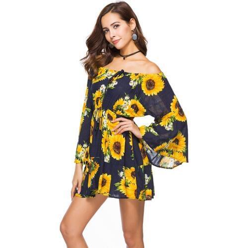 2019 New Spring Summer Dress Casual Fashion Trendy Sexy Temperament Print Large Size Long Sleeve Slash Collar Women Dress ZW168