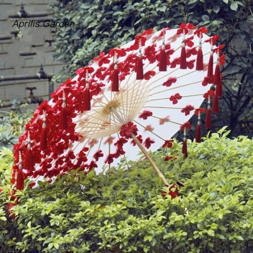 Ancient World Cosplay Tassel Ribbon Bead Curtain Petal Hanfu Umbrella Props Wedding Umbrella Flower Paraplu paraguas parasol
