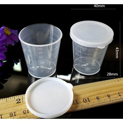 10 Pcs 50ml Medicine Measuring Measure Cups With White Lids Cap Clear Container Liquid Measure Beaker Container