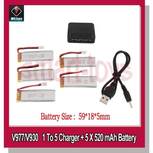 5Pcs V966-016 Battery and 5-port USB Charger V977-006 Battery for Wltoys V966 V977 V988 V930 RC Helicopter Parts