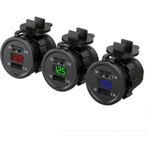 Car Dual USB Charger Cover for Motorcycle Auto Truck ATV Boat 12V-24V LED Dual USB Socket Mount Charger Power Adapter