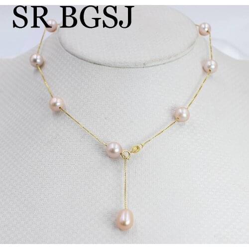 Free Shipping 7-8mm AAA Grade Pink Natural Freshwater Pearl Beads Women Wedding Jewelry Link Chains Necklace 45cm