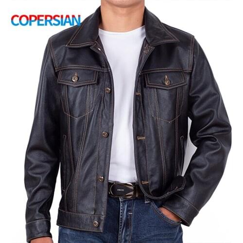 New top layer cowhide leather jacket men＇s spring and autumn casual cowboy jacket slim leather jacket