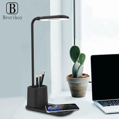 Wireless Rechargeable LED Desk Lamp Touch Dimming Adjustment Table Lamp for iPone 12 Huawei Lighting Dock Study Bedside Bedroom