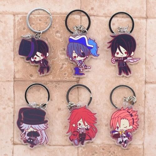 2019 Black Butler Keychain Double Sided Key Chain Acrylic Pendant Anime Accessories Cartoon Key Ring