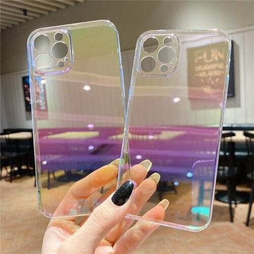 Glossy Gradient Colorful Rainbow Hard PC Thin Phone Case for iPhone 11 12 Pro XS Max XR X SE2020 8 7 Plus Clear Full Cover Coque