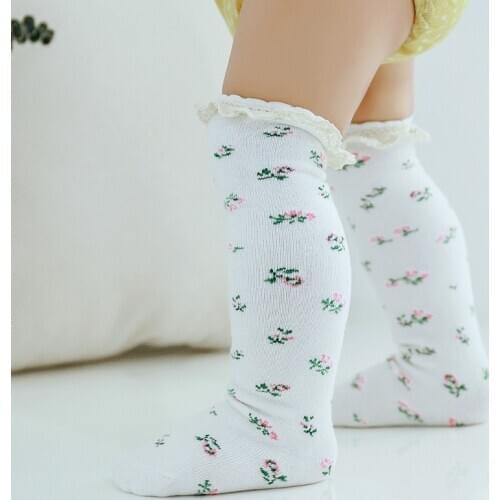 Baby Socks Cotton Girls Knee High Long Sock Lace Infant Leg Warmer Floral Printing Toddler Spring Summer Socks Princess Sokken
