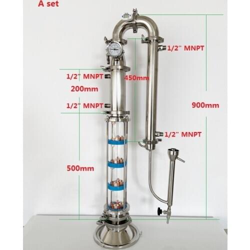 3" 76mm OD91 Flute Distiller With 5 Floor Distillation Lens Column For Homebrew, Copper Bubble Plate Sets*5