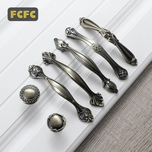 FCFC Antique Handle Green Bronze European Door Drawer Zinc Alloy Simple Modern Wardrobe Furniture Handle Knob Hardware