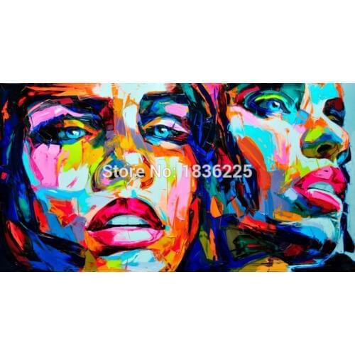 Nielly Francoise art work hand-painted oil wall moonlight face home decoration modern abstract knife oil painting on canvas