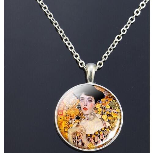 Art Necklace Gustav Klimts Farm Garden Portret Van Adle Bloch-Bauer I Mother And Child Art Pendant Art Jewelry Birthday Gift