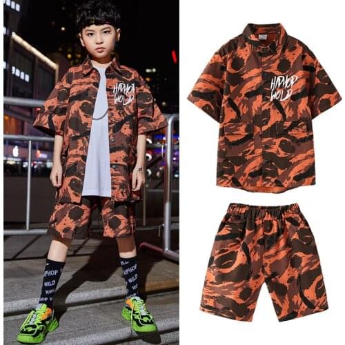 Boys Handsome Camouflage Shirt Shorts Kids Hip Hop Dance Outfits Street Dancing Performance Clothing Girls Drum Jazz Wear BL6933