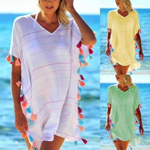Summer Womens Free Size Tunic Holiday Kaftan Mini Beach Dress Bikini Swimsuit Cover Up Dress