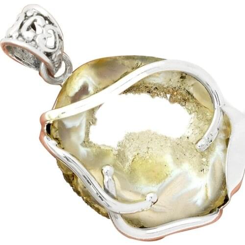 Lovegem GEODE Drusy Pendant 925 Sterling Silver Jewelry,39 mm, AP2245