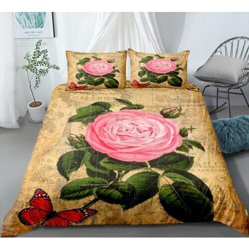 Fashionable Flowers Down Quilt Cover Floral Retro Printing Bed Linen Cover Double Queen Double Quilt Cover Pillowcase