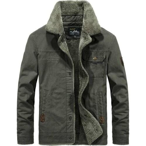 2021 Autumn Winter Thick Warm Military Jacket Men Casual Fur Collar Velvet Parkas Coats Outwear Bomber Pilot Fleece Jacket Male