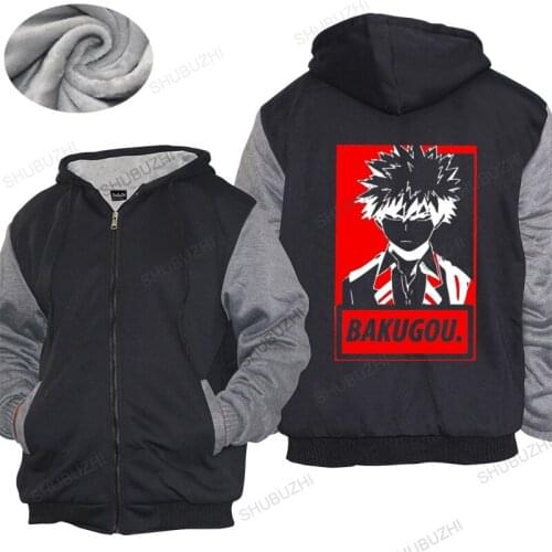Men hoodies winter Brand warm coat Katsuki Bakugo warm coat Men My Hero Academia hoodies Funky Japanese Animation Fleece hoody