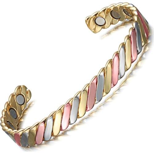 New Tricolor Pure Copper Bracelets Bangles for Women Freely Adjustable Cuff Wristband Magnetic Therapy Jewelry
