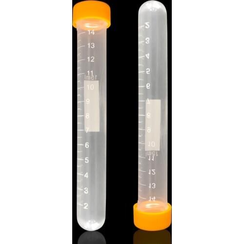 15ml Plastic Centrifuge Tubes, Round Bottom, Graduated Marks, Yellow Screw Cap, Pack of 100pcs