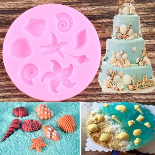 Shell Starfish Conch Sea Creatures Silicone Molds Cupcake Topper Fondant Cake Decorating Tools Candy Chocolate Gumpaste Moulds
