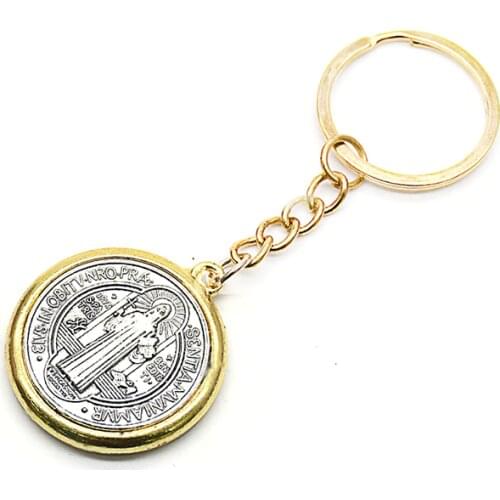 Religious CSPB Ancient Silver Color Key Ring Saint Benedict Medal Exorcism Pendant Keychain Keyring Catholic Prayer Jewelry Gift