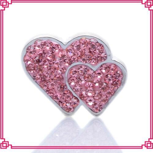 Pink Crystal Heart Snap Button , Double Heart Full Rhinestone Snap Button Charms Jewelry Ginger Snaps diy Jewelry