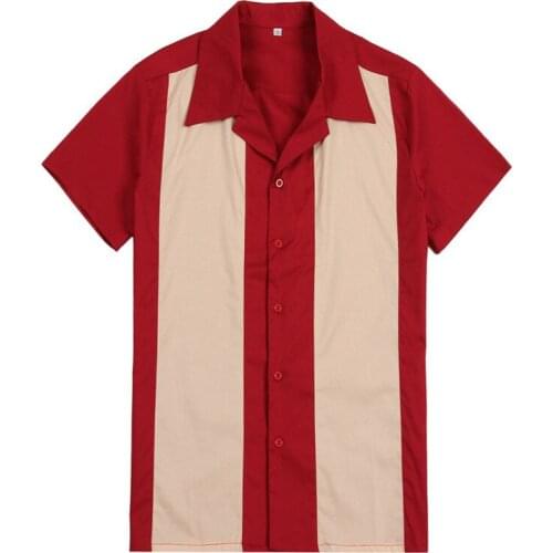 Vertical Striped Shirt Men Designer Shirts Red Short Sleeve Retro Bowling Button-Down Dress Mens Shirts Cotton