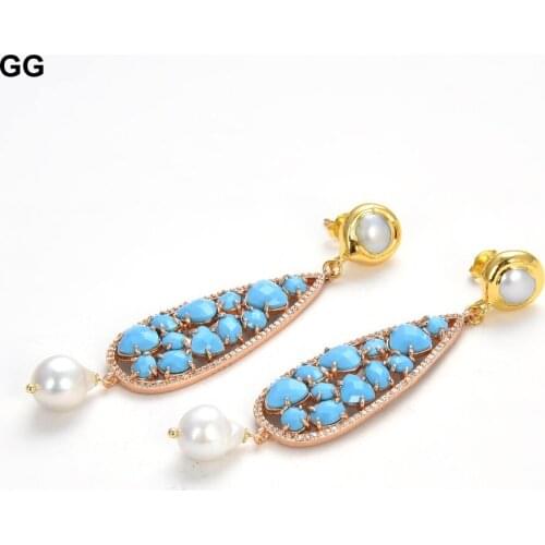 Natural Cultured White Rice Pearl Bezel Set Cat Eye Flower Connector Crystal CZ Pave Stud Earrings For Women